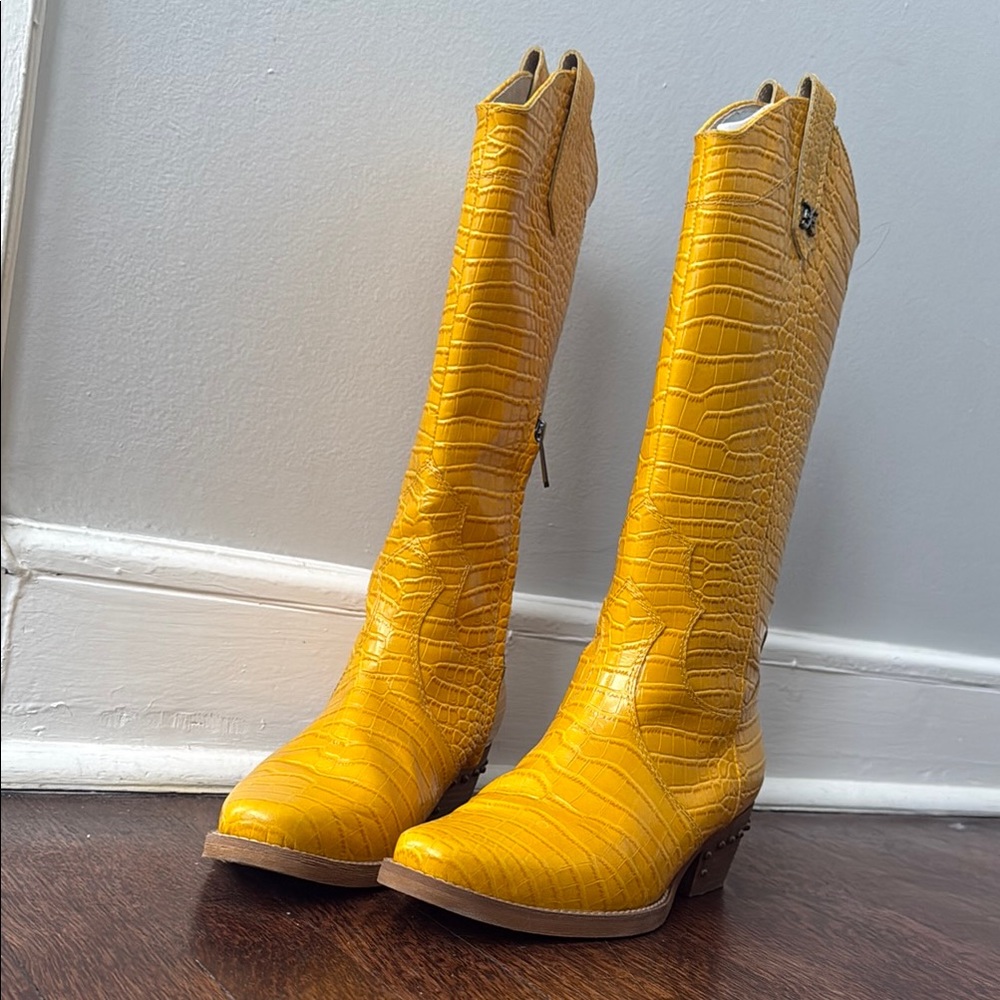 Yellow Croc-Embossed Women's Western Boots
